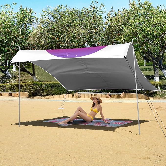 ALAZA Sloth Summer Beach Beach Tent Sun Shelter UPF50+ Protection Beach Shade Canopy w/ 4 Sandbags for Outdoor Camping Fishing Backyard Fun Picnic 10x9 ft