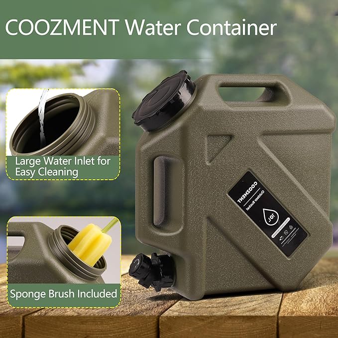 3.2 Gallon/5 Gallon Water Containers with Spigot BPA Free Water Jug Military Green Water Tank Multifunction Water Storage Containers for Camping Outdoor HikingEmergency Stroage