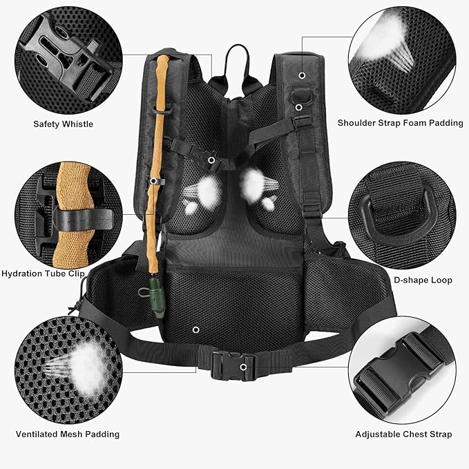 FRTKK Tactical Hydration Backpack and Kit of 34 Attachments for Tactical Backpack Belt Molle Bags Accessories Kit with Molle Pouch