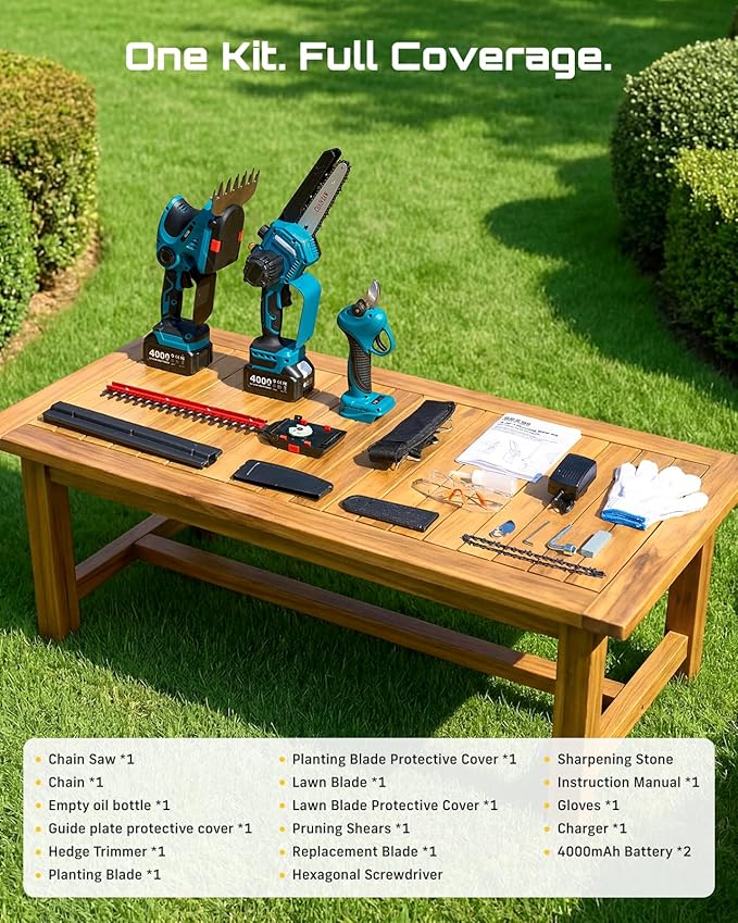 SEESII Electric Chainsaw Trimmer Pruner: 3-in-1 Cordless Chainsaw Hedge Trimmer Pruning Shears with 2× Rechargeable 4000mAh Batteries Garden Tool Kit for Tree Trimming and Branch Cutting
