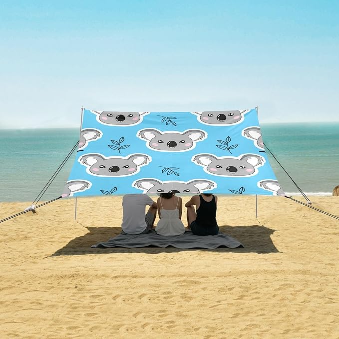 Beach Canopy with Windproof Ropes &amp Sandbags Beach Tent Sun Shade Sun Shelter for Camping Trips Fishing Backyard Fun or Picnics Koalas