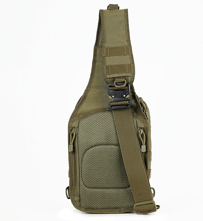 WOLF TACTICAL Men’s EDC Sling Bag - Concealed Carry Laser-Cut MOLLE Lightweight Green