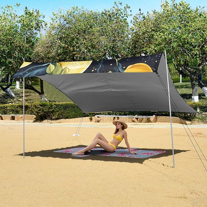 ALAZA Lemon Starry Night Galaxy Beach Tent Sun Shelter Portable Canopy Sunshade for Outdoor Camping Picnics Backyard Fun 10x9 ft