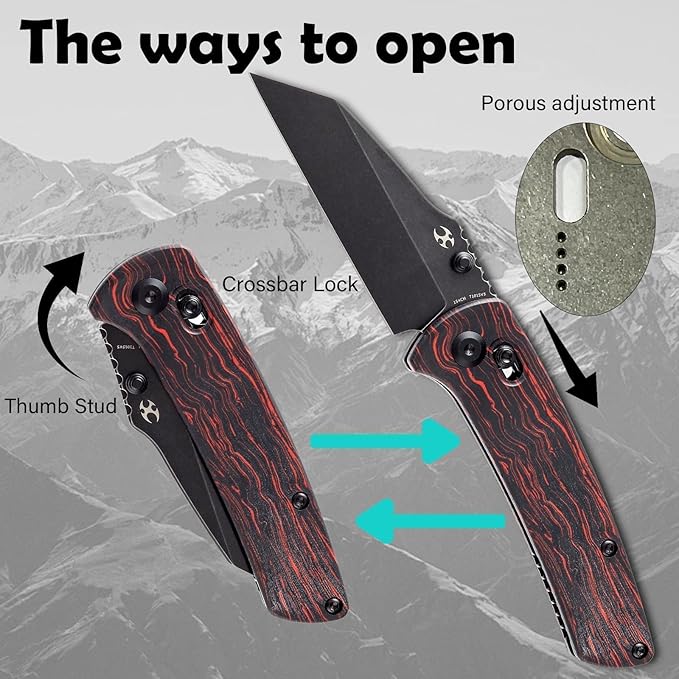 KANSEPT Main Street Pocket Folding Knife 3.36''Black 154CM Sharp BladeBlack and Red G-Mascus Handle with Axis Lock and Thumb Stud Perfect Clip for Camping Hiking Fishing Gift Everyday Carry T1015v5