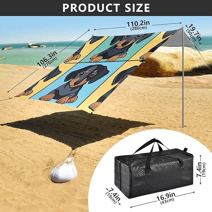 ALAZA Cute Dachshund Puppy Dog Beach Tent Sun Shelter Portable Canopy Sunshade for Outdoor Camping Picnics Backyard Fun 10x9 ft