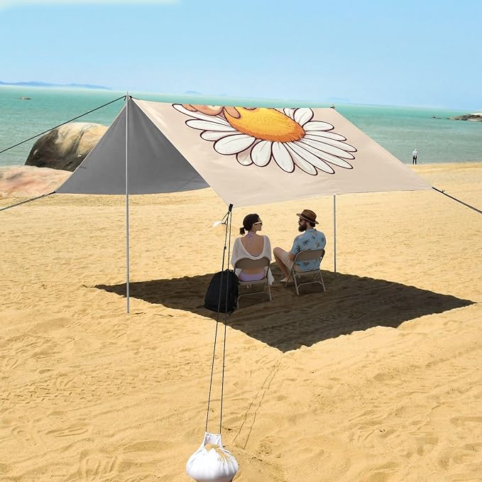 Cute Bears on Daisy Beach Tent Sun Shelter Set UPF50+ UV Protection 10.5 x 9.19 FT Camping Shade Canopy with Sandbags Sand Anchors Carrying Bag and Others