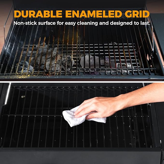 MASTER COOK Charcoal Grills with Two Foldable Side Tables 353 Sq.In Cooking Area Outdoor Smoke Barbecue bbq Grill for Camping Backyard Party Patio Picnic Garden Black18D x 43W x 37H