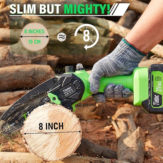 Tietoc Mini Chainsaw 8 inch Cordless with 2x 4000mAh Batteries Battery Powerd Chain saw with Oiler Lightweight Handheld Saw for Hous