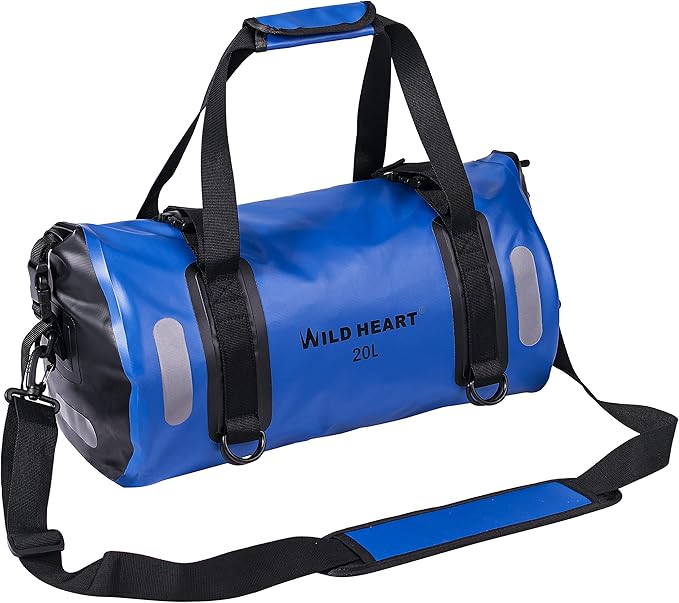 WILD HEART Waterproof Bag Duffel Bag 20L 30L 40L with Welded Seams Shoulder Straps Mesh Pocket for Kayaking Camping BoatingBicycleMotorcycle