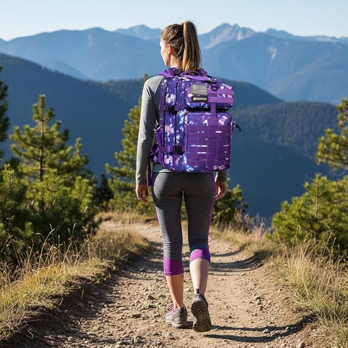 45L Military Tactical Backpack for Men &amp Women Bug Out Bag Assault pack Molle Daypack Hiking Trekking Rucksack (2.0 side pockets (purple tie-dye)
