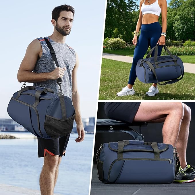 Gym Bag for Men Women With Shoe Compartment &amp Wet PocketWater Resistant Sports Gym Bag 、shoulder bag、messenger bag Carry On Duffel Bag forWeekend Overnight Traveling (blue)