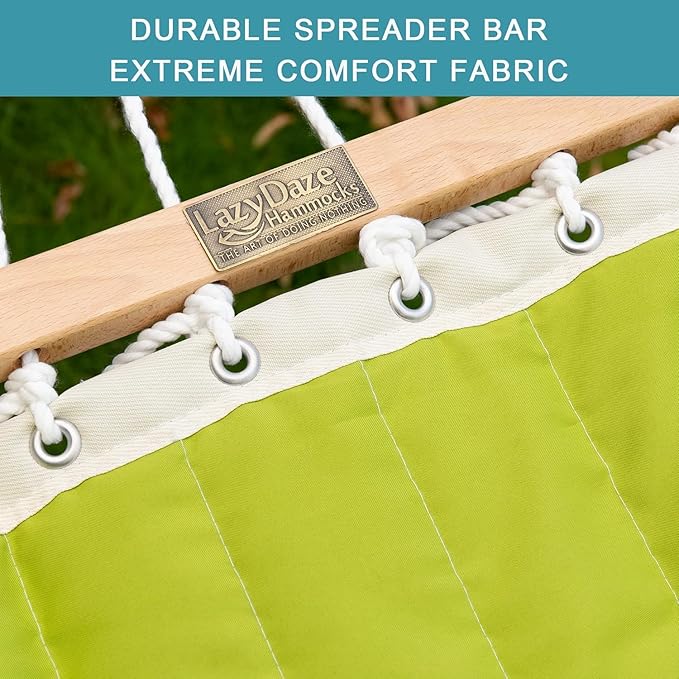 Lazy Daze Hammocks 12 FT Double Quilted Fabric Hammock with Spreader Bar and Detachable Pillow Two Person Hammocks 450lbs Weight Capacity (Light Green)