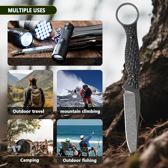 Camping Knife Fixed Blade Knife with Kydex Sheath 8Cr13Mov Steel Suitable for Hiking Camping Homework Gift for Men