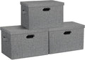 Graciadeco Large 17 36 Quart Collapsible Stackable Storage Bins with Lids 3 Packs Black and White Mix Linen Fabric Closet Boxes with Lids Storage Cube Baskets Container Organizers (17x12x11)