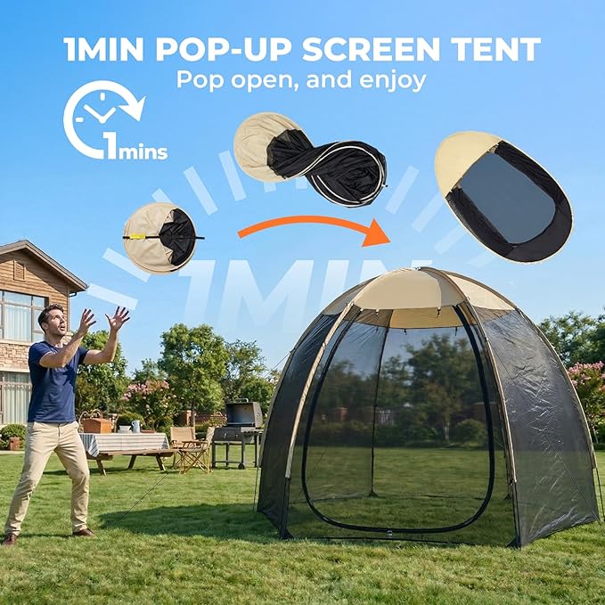 Alvantor® Pop Up Screen House Tent Snap-fit Mesh Screen Gazebo with Peaked Roof Portable Screen Room Canopy Shelter with Sandbags for Camping Backyard Picnic