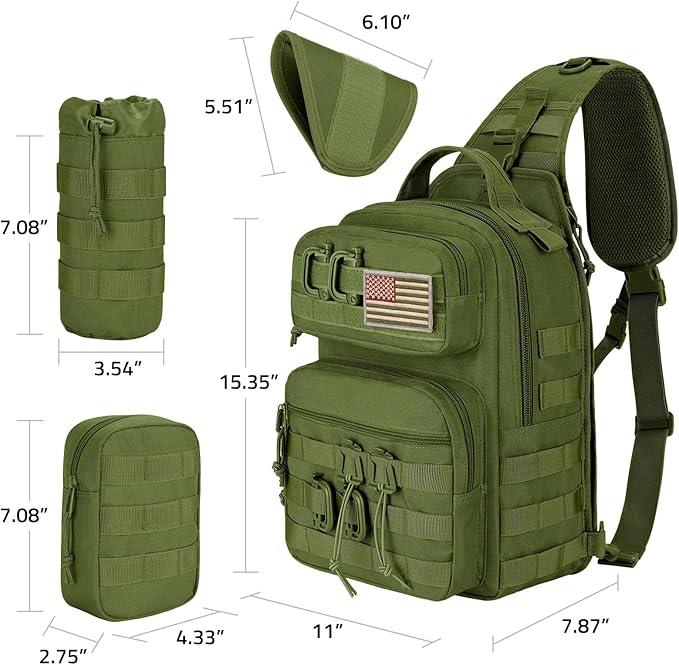 CVLIFE Tactical Sling Bag Backpack for Men Military Shoulder Sling Bag Molle Army Assault Detachable Tactical Bag (Green)