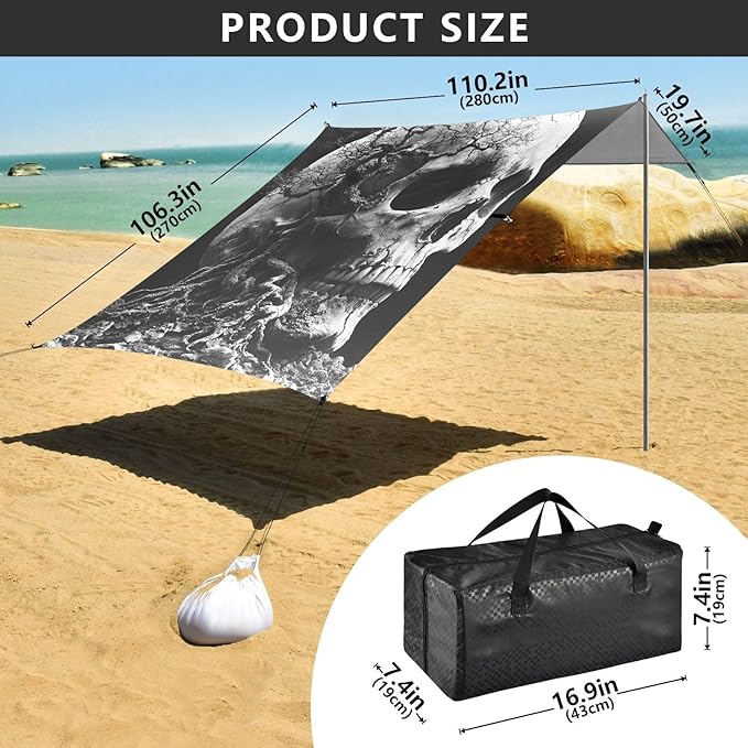ALAZA Tree Skull Beach Tent Sun Shelter Portable Canopy Sunshade for Outdoor Camping Picnics Backyard Fun 10x9 ft