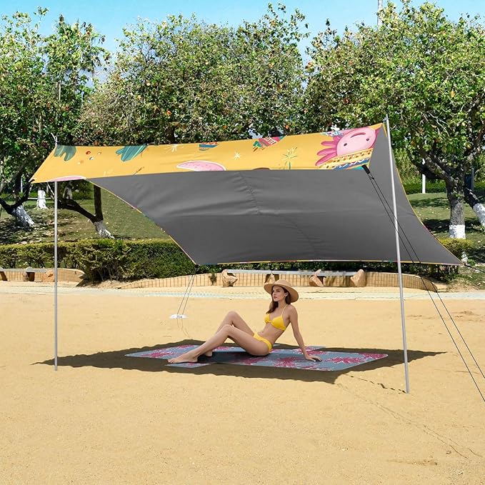 ALAZA Salamander Cactus Pattern Beach Tent Sun Shelter Portable Canopy Sunshade for Outdoor Camping Picnics Backyard Fun 10x9 ft