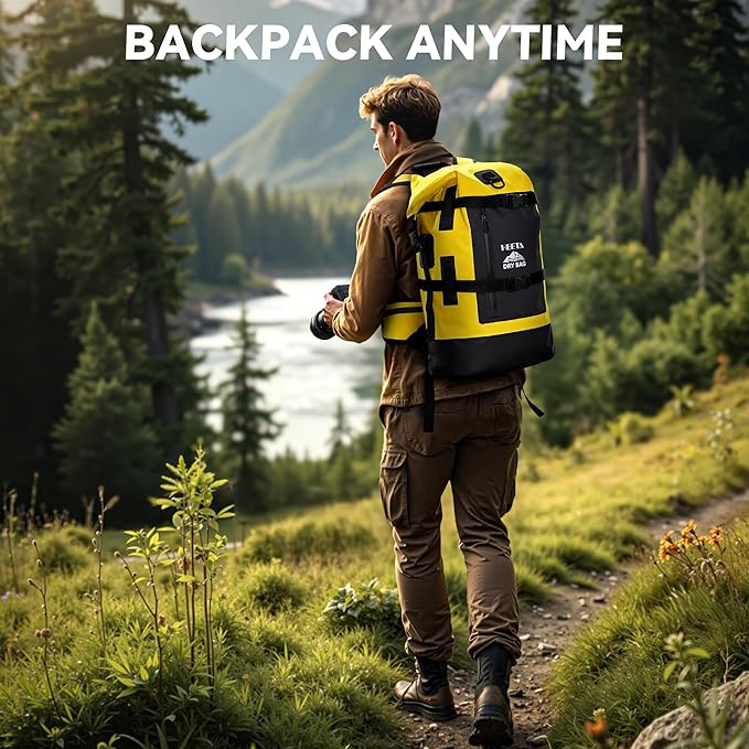HEETA Dry Bags Waterproof Backpack 40L for Men &amp Women Roll Top Heavy Duty Cushioned Hiking Backpack for Kayaking Boating Paddle Boarding Fishing Travel Camping Beach Vacation Cruise Ship Essenti