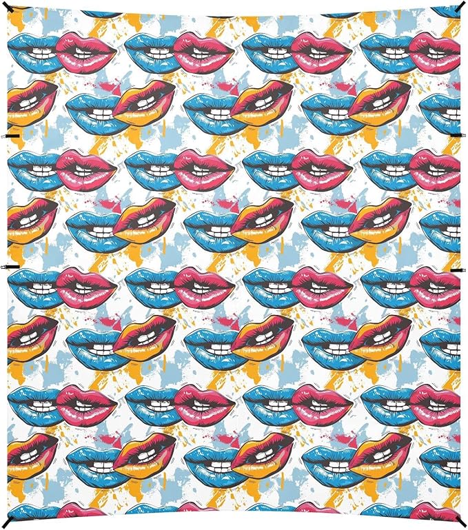 ALAZA Rainbow Lip Print Beach Tent Sun Shelter UPF50+ Protection Beach Shade Canopy w/ 4 Sandbags for Outdoor Camping Fishing Backyard Fun Picnic 10x9 ft