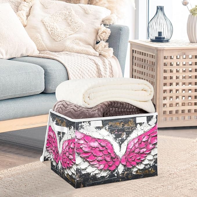 Storage Cube with Lid Wings Pastel Print 16.5×12.6×11.8 IN Collapsible Large Capacity Foldable Storage Basket Bin Organizer