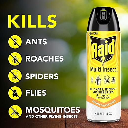 Raid Multi Insect Killer Aerosol Kills Ants Spiders Roaches and Flies No Lingering Chemical Odor Indoor and Outdoor Use 15 Ounce (Pack of 2)
