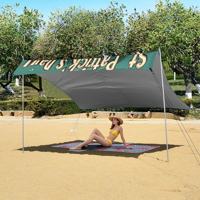 St Patrick's Day Leprechaun Beach Tent Sun Shelter Set UPF50+ UV Protection 10.5 x 9.19 FT Camping Shade Canopy with Sandbags Sand Anchors Carrying Bag and Others