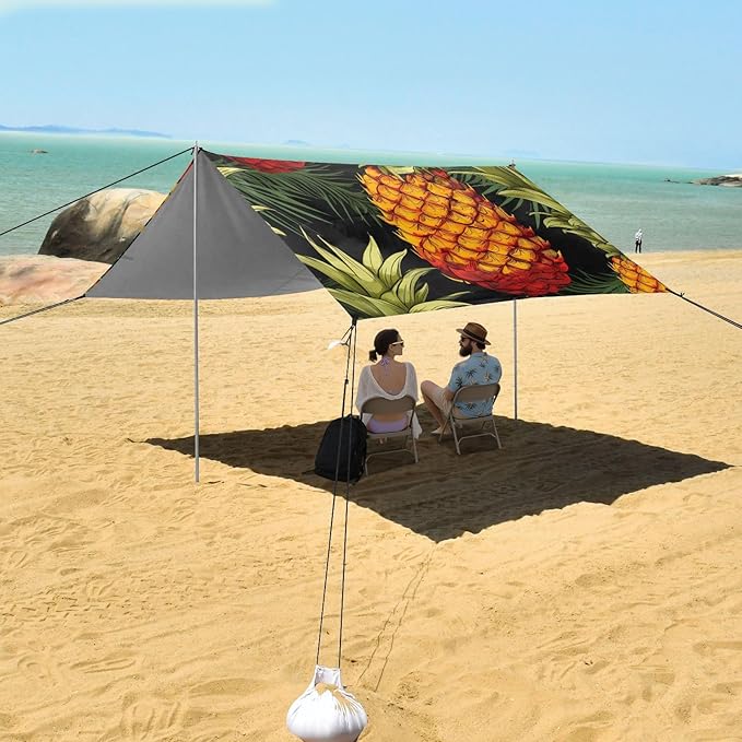 ALAZA Pineapples on Dark Beach Tent Sun Shelter Portable Canopy Sunshade for Outdoor Camping Picnics Backyard Fun 10x9 ft