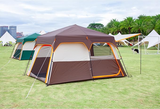 KTT Large Tent 6-8-10-12 PersonFamily Cabin Tents2 Rooms2 Doors and 4 Windows with MeshStraight WallWaterproofDouble LayerBig Tents for OutdoorPicnicCampingFamily Gathering