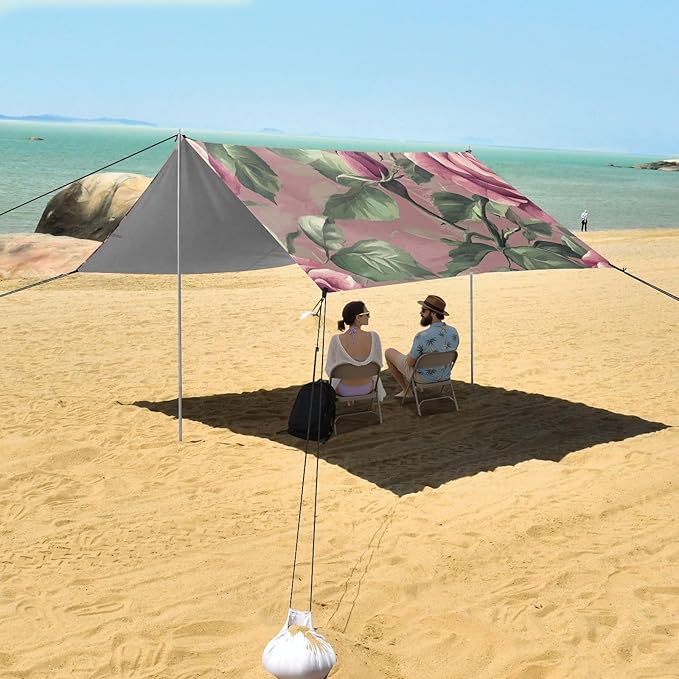 ALAZA Romantic Rose Spring Flower Beach Tent Sun Shelter Portable Canopy Sunshade for Outdoor Camping Picnics Backyard Fun 10x9 ft