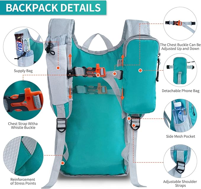 Hiking Backpack 10L/15L Small Daypack Lightweight Packable Travel Foldable Water Resistan for Women Men (Lake Green 10L)