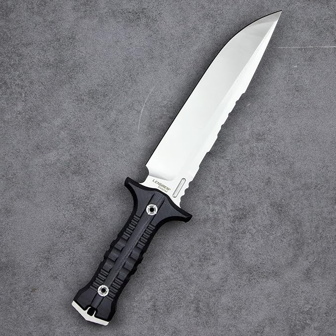Dragon 12.8 Inch Sleipner Steel Full Tang Fixed BladeOutdoor Camping Tactics KnifeSatin PolishingG10 Handle with leggings Kydex Sheath (Black handle white blade)