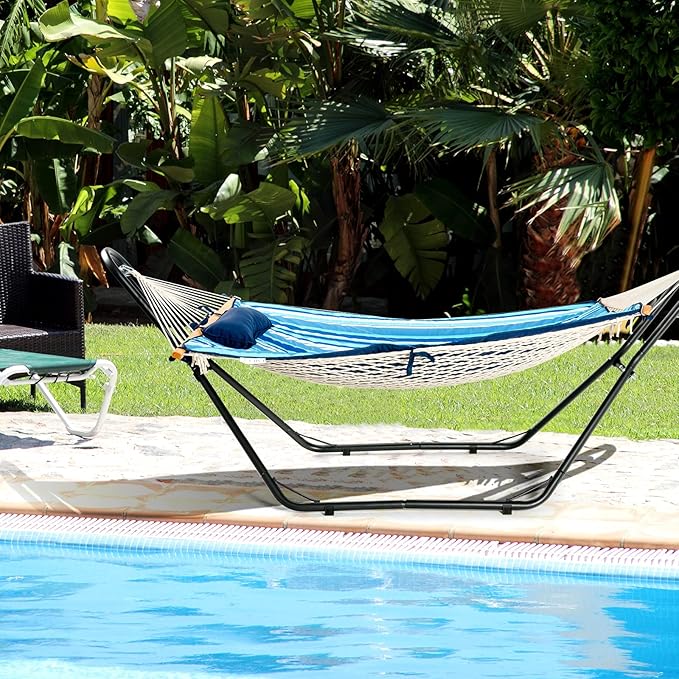 Tangkula Steel Hammock Stand Adjustable Hammock Chair Frame with Hooks &amp Chains for Hanging 9-13 Ft Hammock 2 Person Indoor Outdoor Hammock Stand Only Ideal for Garden Yard Patio Deck