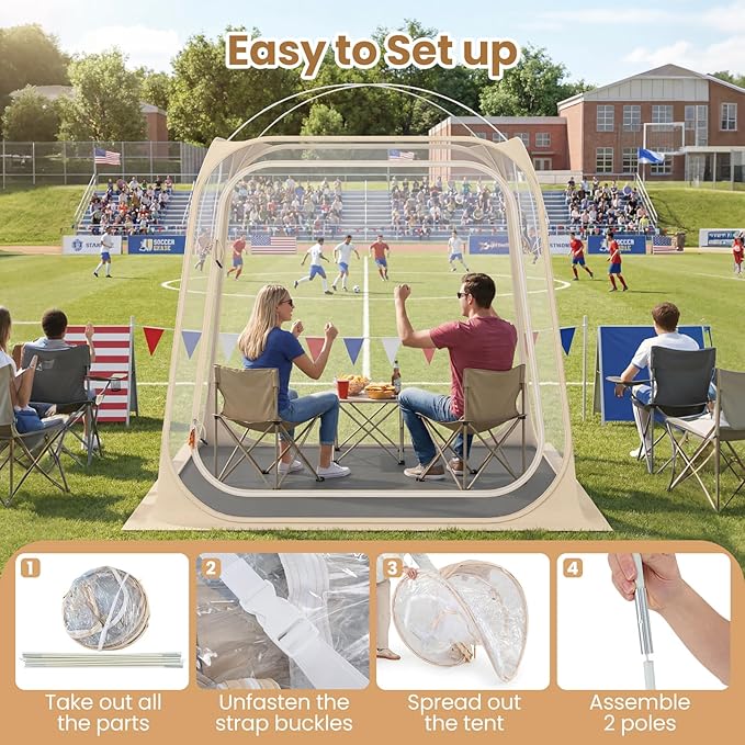 Goplus All Weather Pod Sports Tent for 2-4 People 7 x 7 FT Easy Setup Clear Bubble Tent with Floor Mat Camping Sun Shelter for Fishing Portable Outdoor Screen House with Carrying Bag