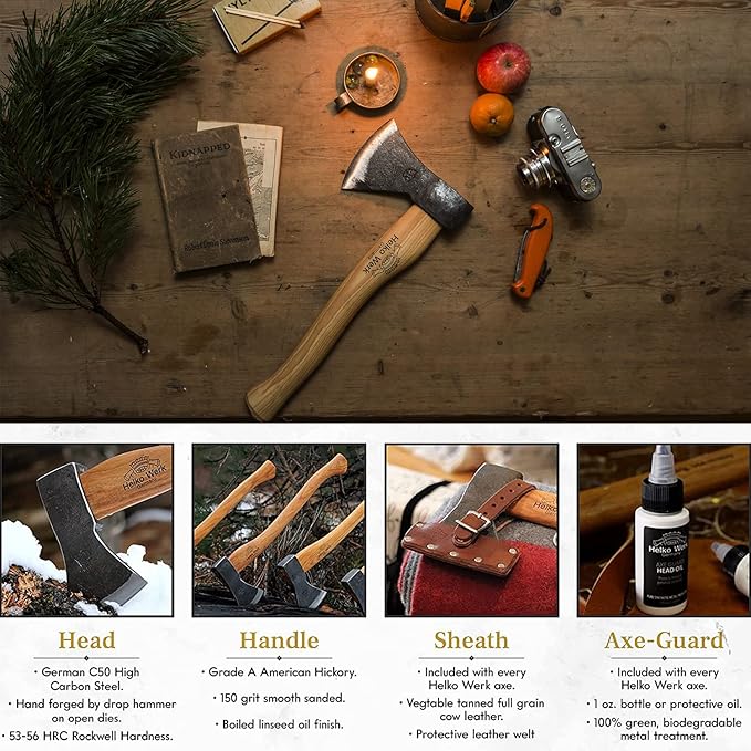 1844 Helko Werk Germany Traditional Rheinland - Made in Germany Compact Lightweight Axe for Backpacking Camping Long Hatchet - Head 1.5 lbs Handle 20 in. (Rheinland Pack Axe) #11327