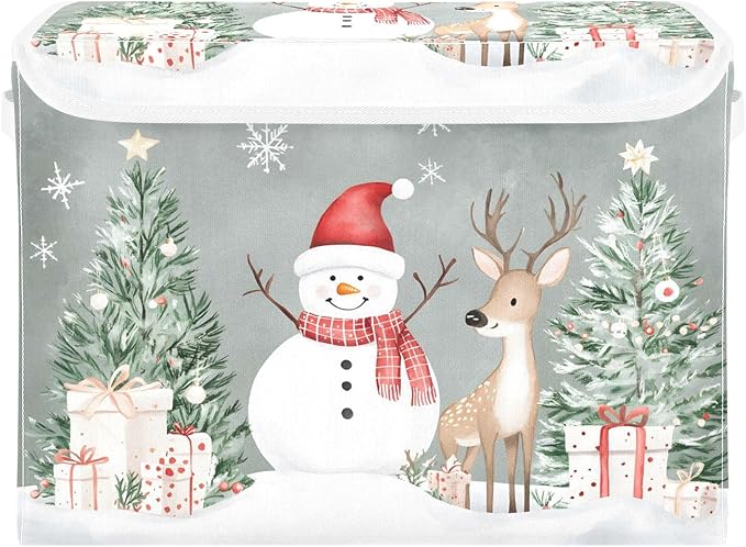 senya Christmas Baskets Collapsible Storage Bins with Lids Snowman Deer Christmas Tree Storage Boxes Clothes Baskets for Organizing