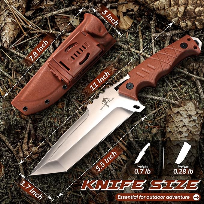 Purple Dragon Camping Knife with Sheath - D2 Steel Survival Knives for Camping Bushcraft - Ergonomic G10 Handle Outdoor Survival Gear Christmas Gift for Men and Women