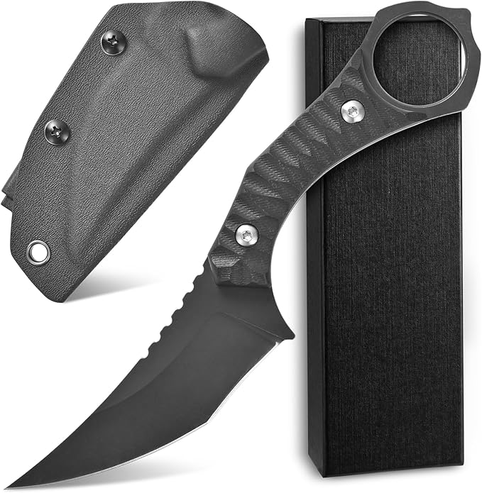 Ccanku C1152 Fixed Blade Knife D2 Blade G10 Handle EDC Tool Knife for Outdoor Camping Hiking(Black)