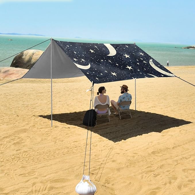 ALAZA Moon Stars Seamles Beach Tent Sun Shelter Portable Canopy Sunshade for Outdoor Camping Picnics Backyard Fun 10x9 ft