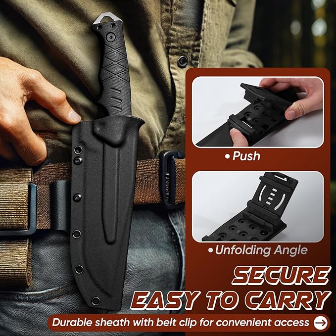 Purple Dragon Outdoor Knife with Kydex Sheath - D2 Steel Survival Knives for Camping Bushcraft - Ergonomic G10 Handle Outdoor Survival Gear Christmas Gift for Men and Women