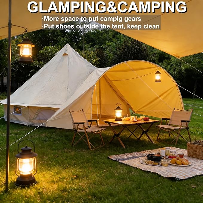 DANCHEL OUTDOOR Waterproof Bell Tent Awning 4 Season Camping Tarp – Portable Canopy Cover with Poles Lightweight Glamping Accessories Rectangle