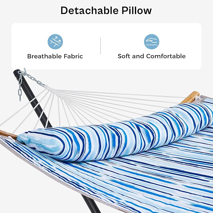 SUPERJARE Hammock with Stand 2 Person Heavy Duty Hammock Frame Detachable Pillow &amp Strong Curved-Bar &amp Portable Carrying Bag Perfect for Outdoor &amp Indoor - Graffiti Blue