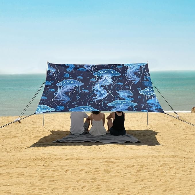 ALAZA Many Blue Jellyfishes Swimming Underwater Beach Tent Sun Shelter Portable Canopy Sunshade for Outdoor Camping Picnics Backyard Fun 10x9 ft