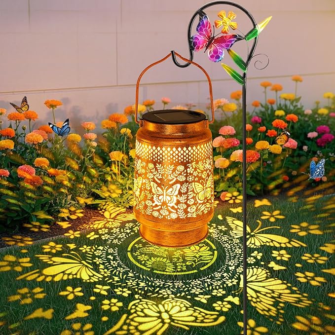 Butterfly Solar Lanterns Outdoor with Shepherd Hook Birthday Gift Mothers Day Gift for Women Mom Grandma Wife Daughter Waterproof LED Hanging Lights Decor for Yard Garden Patio Porch Lawn Tabletop