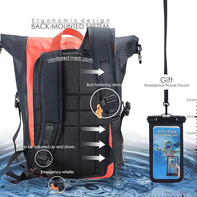 Dry Bags Waterproof BackpackWaterproof backpack for Water sportsboatingFloatinghiking camping and other outdoor activities 25L.(Red)
