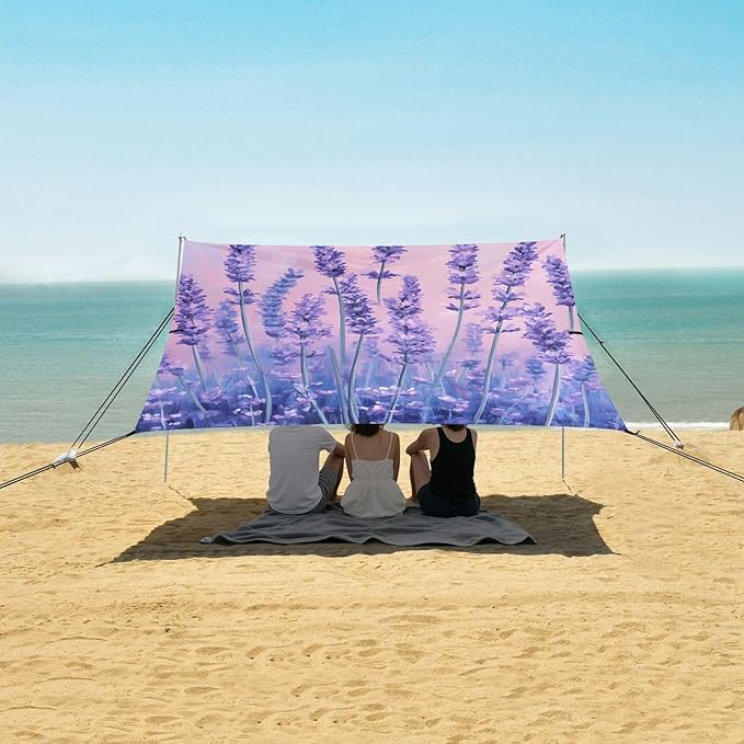 ALAZA Retro Lavender Art Beach Tent Sun Shelter Portable Canopy Sunshade for Outdoor Camping Picnics Backyard Fun 10x9 ft