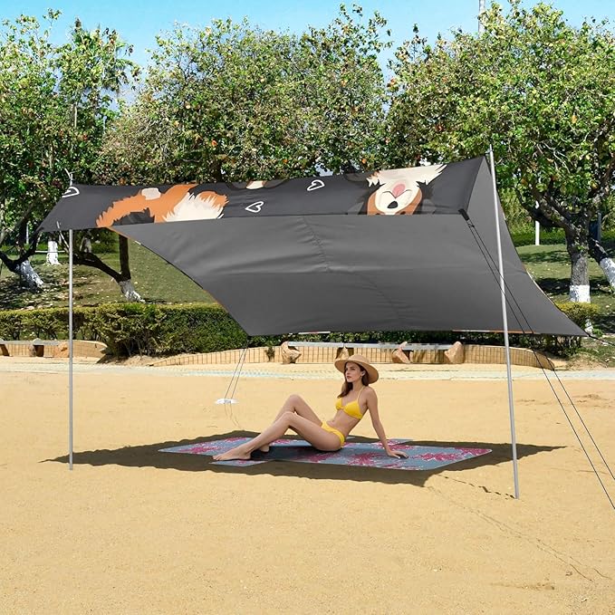 ALAZA Bernese Mountain Dog Beach Tent Sun Shelter UPF50+ Protection Beach Shade Canopy w/ 4 Sandbags for Outdoor Camping Fishing Backyard Fun Picnic 10x9 ft