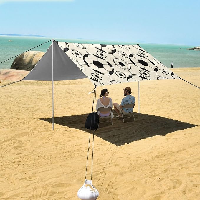 xigua Soccer Beach Tent Sun Shelter with Carrying Bag - Silver Coated Oxford Fabric Beach Canopy for Beach Camping Fishing - Includes Windproof Ropes Sandbags &amp Stakes