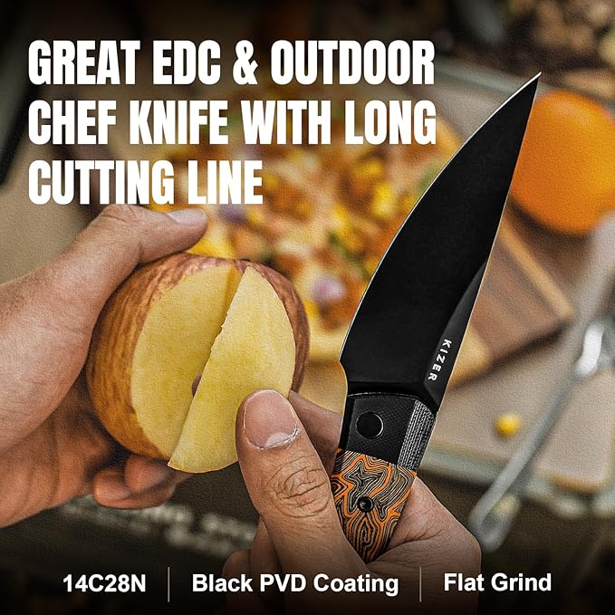 Kizer Momo Pocket Folding Knife 4.11” 14C28N Blade EDC Pocket Knife with Damascus G10 Handle Front Flipper Camping Folding knife for Men Women Sharp Hunting Survival Hiking Knives V4663M2