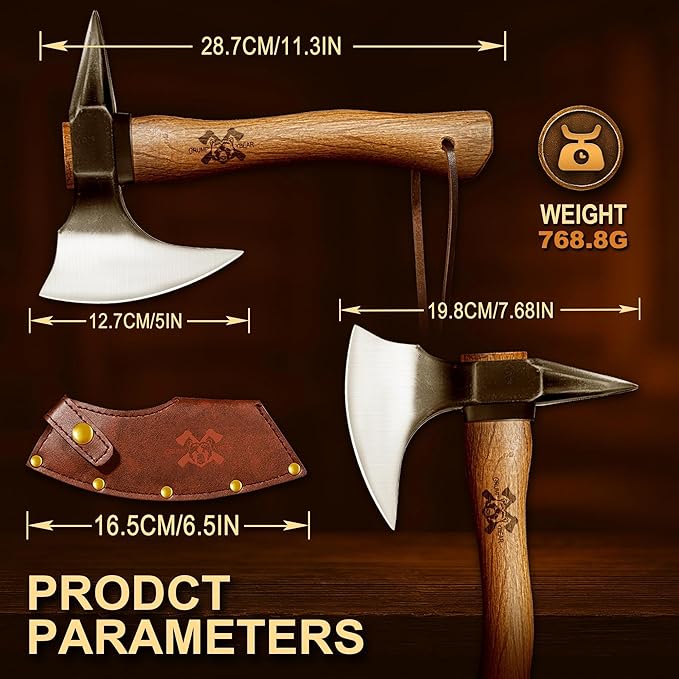 Grumpy Bear 11 Survival Axe Camping Hatchet – Forged High Carbon Steel Blade with Walnut Wood Handle – Shock-Absorbing Anti-Slip Grip – Ideal for Bushcraft Wood Splitting &amp Outdoor Adventures